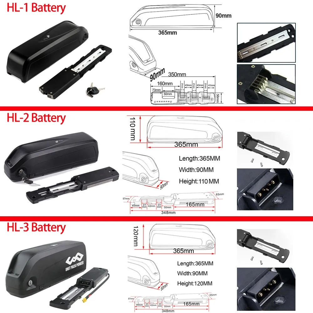 Ebike Battery Hailong 36V 48V 52V 15Ah 20Ah 24Ah 18650 21700 Electric Bike Batteria for 250W 350W 500W 750W 1000W Motor