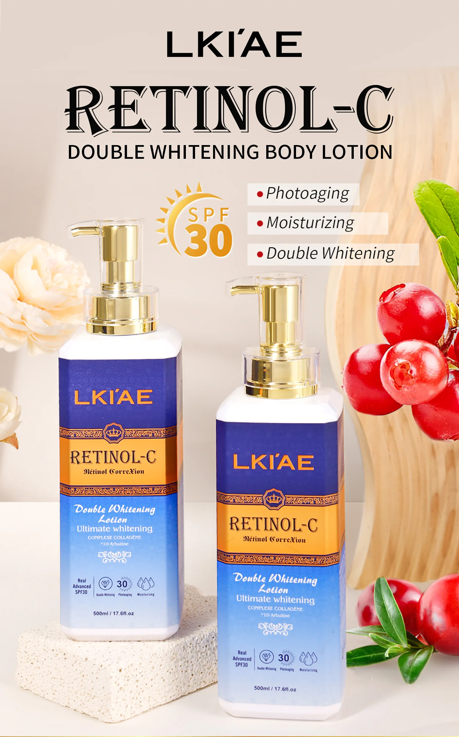 Hot Selling Brightening Lotion kit Women Organic 5Pcs Routine Skin Whitening And Skincare Set With Retinol