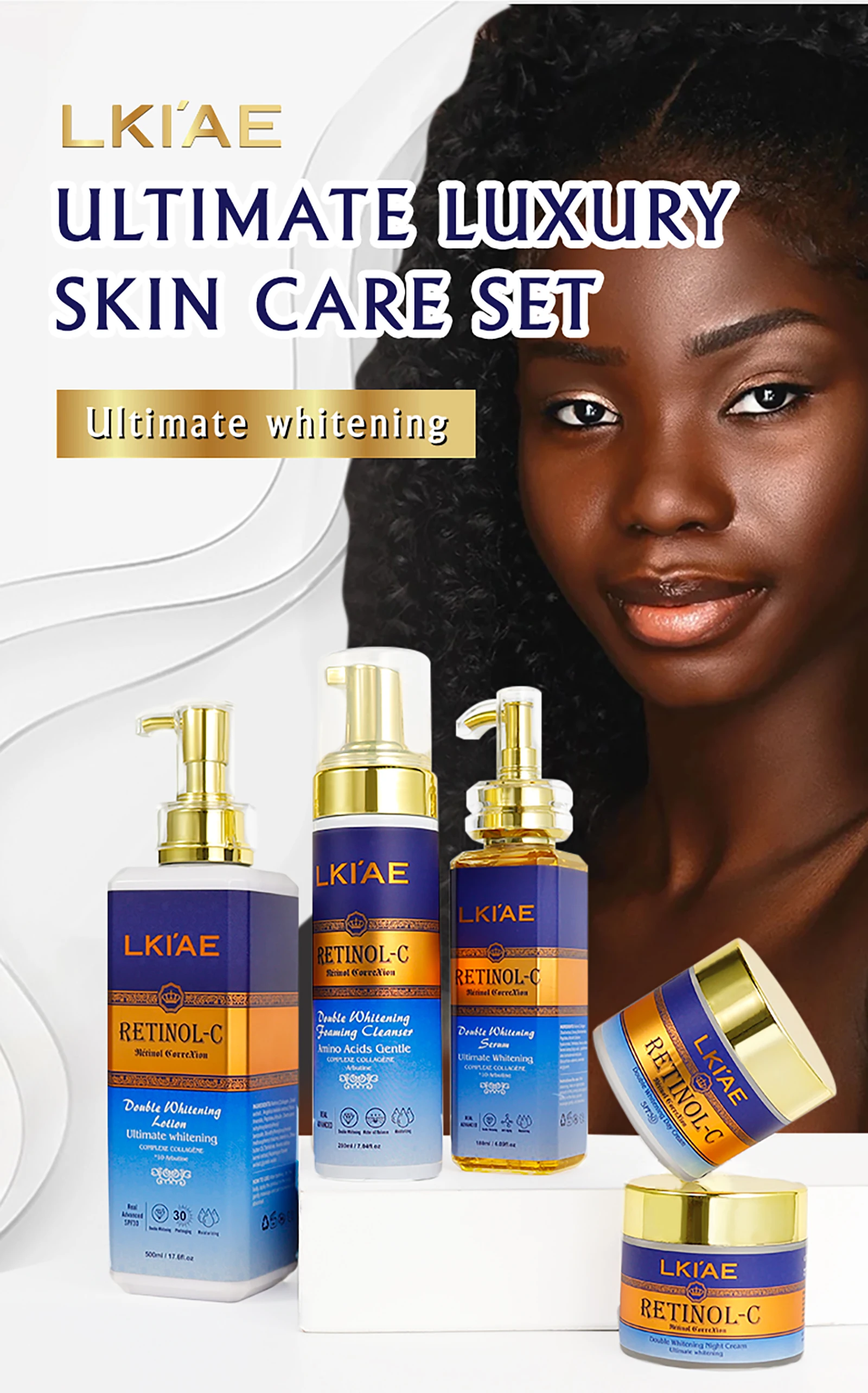 Hot Selling Brightening Lotion kit Women Organic 5Pcs Routine Skin Whitening And Skincare Set With Retinol