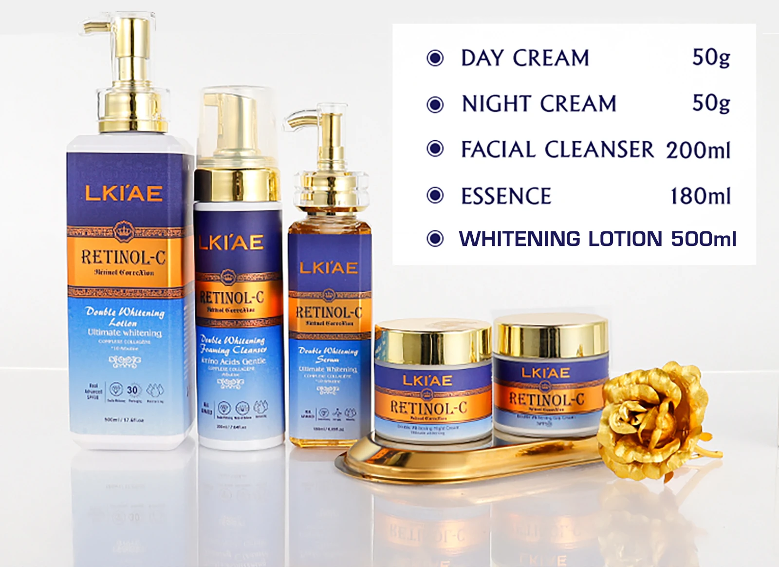 Hot Selling Brightening Lotion kit Women Organic 5Pcs Routine Skin Whitening And Skincare Set With Retinol