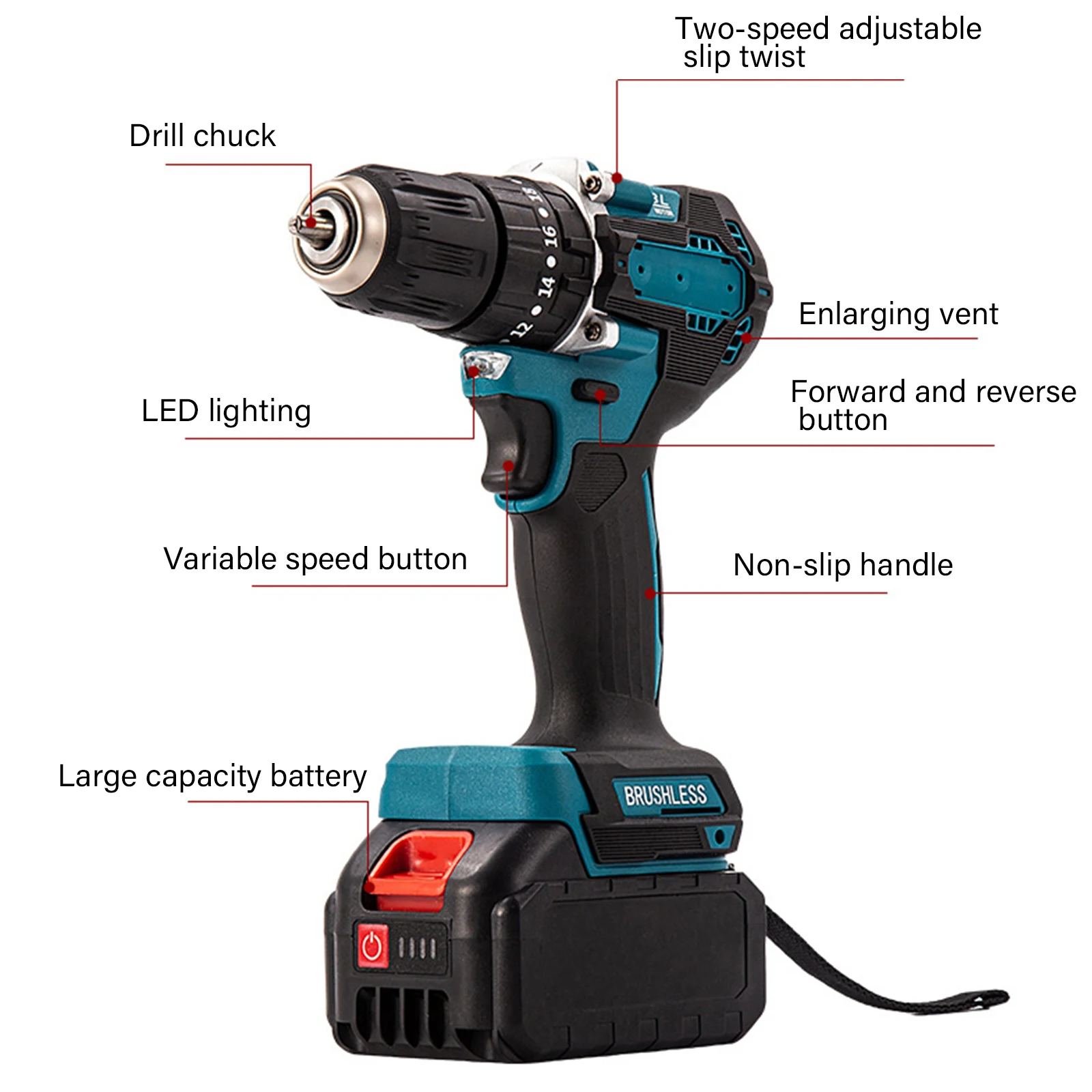 Cordless Electric Drill Impact Driver Rechargeable 10mm Brushless Motor Impact Electric Screwdriver Variable Speed Power Tool