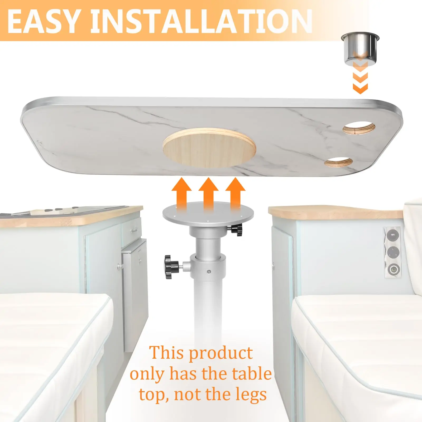 HWHONGRV Removable Boat Table 34X18 inch & Boat Table Pedestal Set 17.8‑27.2 Inch Height Range (Fast & Free Shipping)