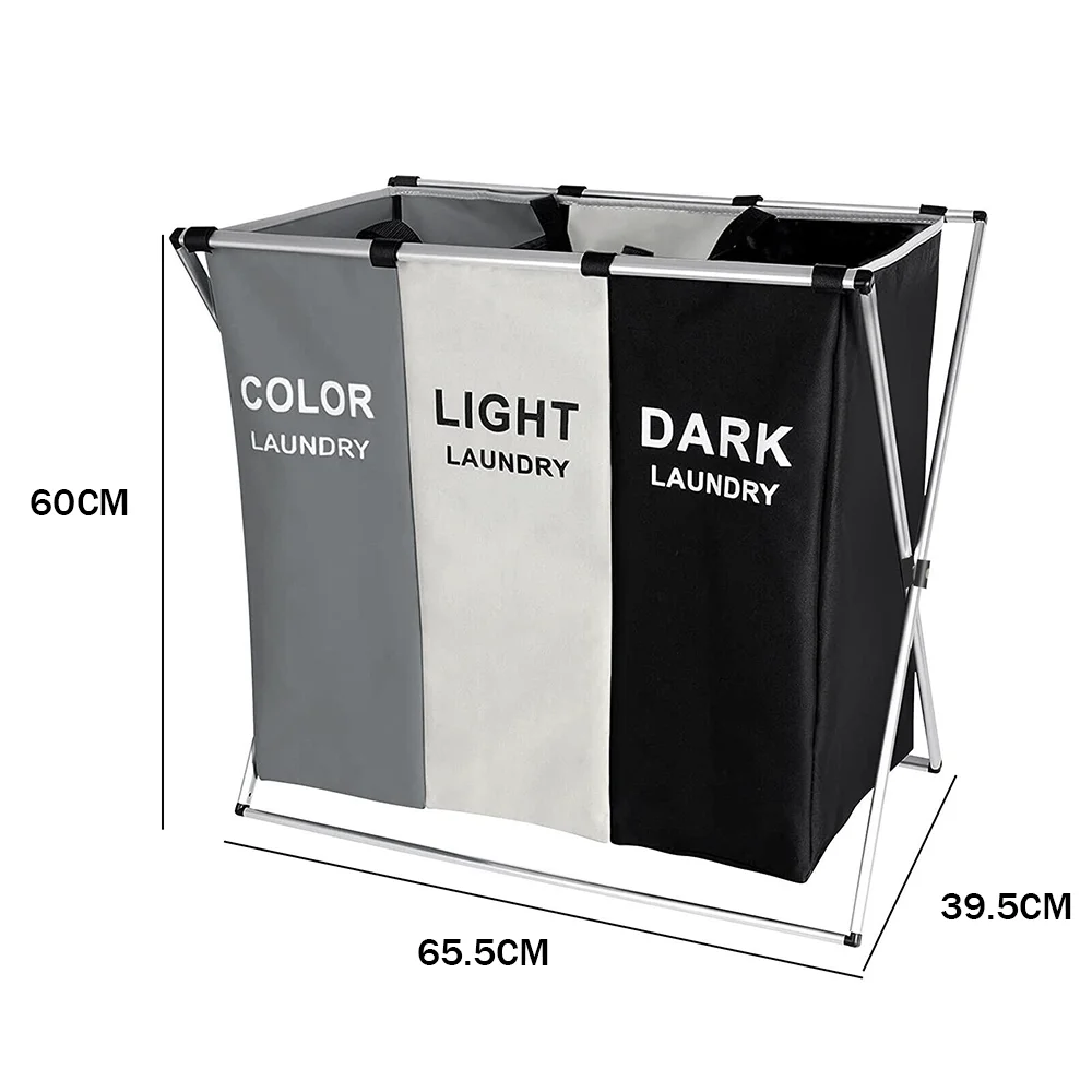 Large Laundry Basket Three Foldable Grid Organizer Basket Dirty Clothes Toys Organizers Home Laundry Basket Storage Sorter Bin