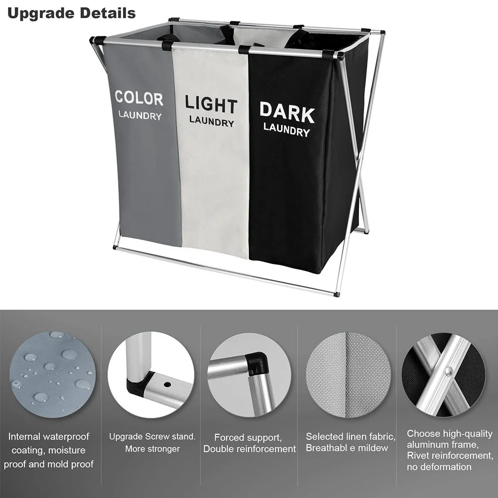 Large Laundry Basket Three Foldable Grid Organizer Basket Dirty Clothes Toys Organizers Home Laundry Basket Storage Sorter Bin