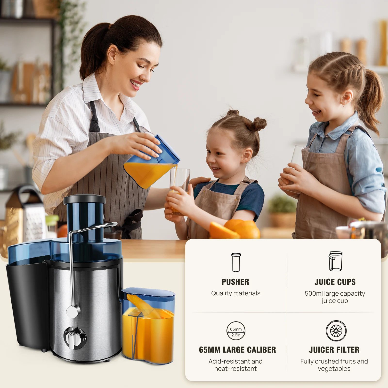 Juicer Machines, 400W Centrifugal Juicer Machines, 3-inch Wide Mouth Juicer Extractor Quick Juicing, 2 Speeds, 500ML Juice Cup