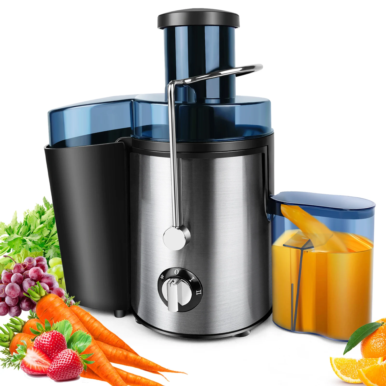 Juicer Machines, 400W Centrifugal Juicer Machines, 3-inch Wide Mouth Juicer Extractor Quick Juicing, 2 Speeds, 500ML Juice Cup