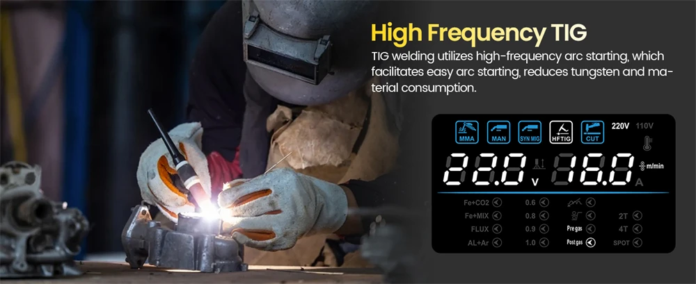 HHZXVOGEN HVM270 6 in 1 Aluminum Welding Machine Cut/Gas MIG/Gasless MIG/HF TIG/MMA ARC Stick Digital Screen 2T/4T Spot Inverter Welder for Stainless Cast Iron Multi-process Plasma Cutter Welder Combo