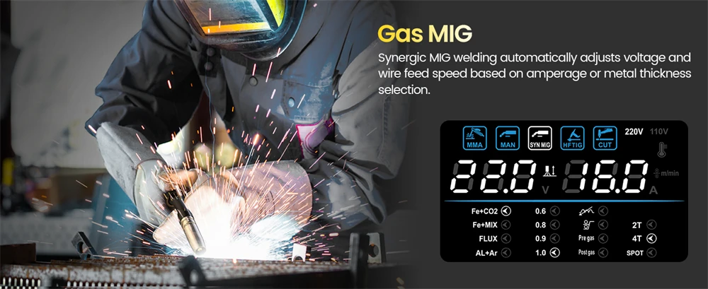 HHZXVOGEN HVM270 6 in 1 Aluminum Welding Machine Cut/Gas MIG/Gasless MIG/HF TIG/MMA ARC Stick Digital Screen 2T/4T Spot Inverter Welder for Stainless Cast Iron Multi-process Plasma Cutter Welder Combo
