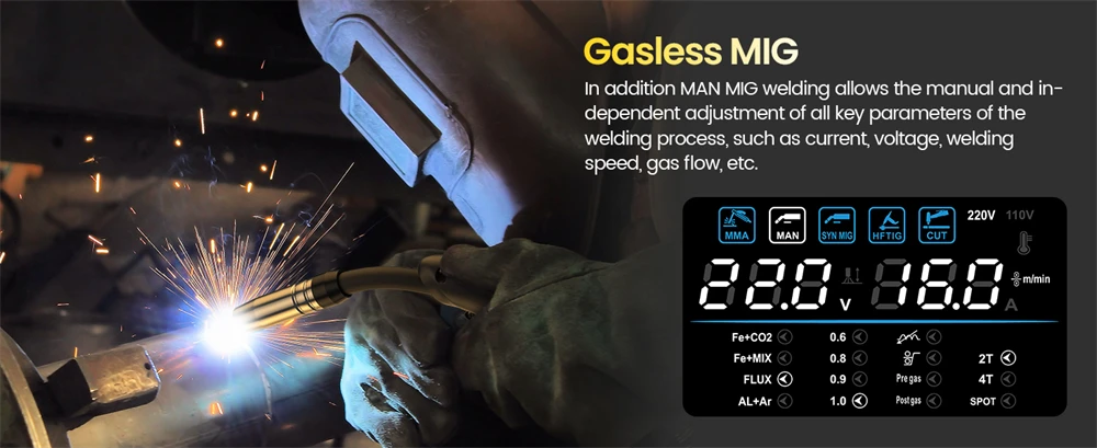 HHZXVOGEN HVM270 6 in 1 Aluminum Welding Machine Cut/Gas MIG/Gasless MIG/HF TIG/MMA ARC Stick Digital Screen 2T/4T Spot Inverter Welder for Stainless Cast Iron Multi-process Plasma Cutter Welder Combo
