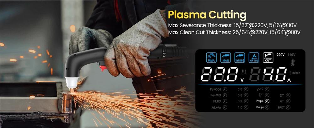 HHZXVOGEN HVM270 6 in 1 Aluminum Welding Machine Cut/Gas MIG/Gasless MIG/HF TIG/MMA ARC Stick Digital Screen 2T/4T Spot Inverter Welder for Stainless Cast Iron Multi-process Plasma Cutter Welder Combo
