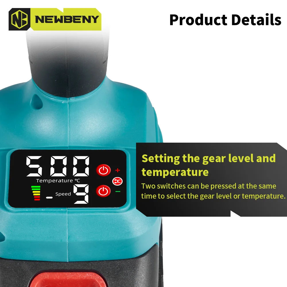 NEWBENY 500℃ Electric Hot Air Gun 2000W Heat Gun Cordless Rechargeable Industrial Home Welding Tools For Makita Battery Pin