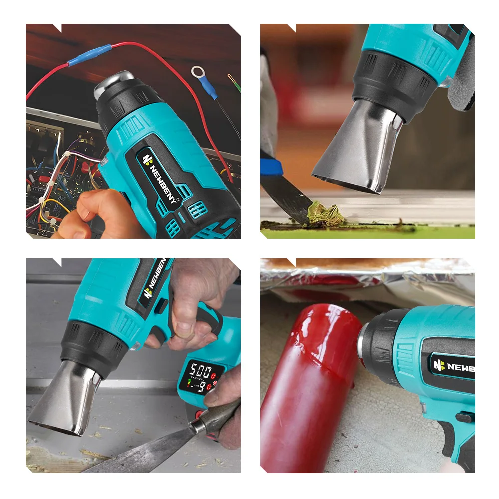 NEWBENY 500℃ Electric Hot Air Gun 2000W Heat Gun Cordless Rechargeable Industrial Home Welding Tools For Makita Battery Pin
