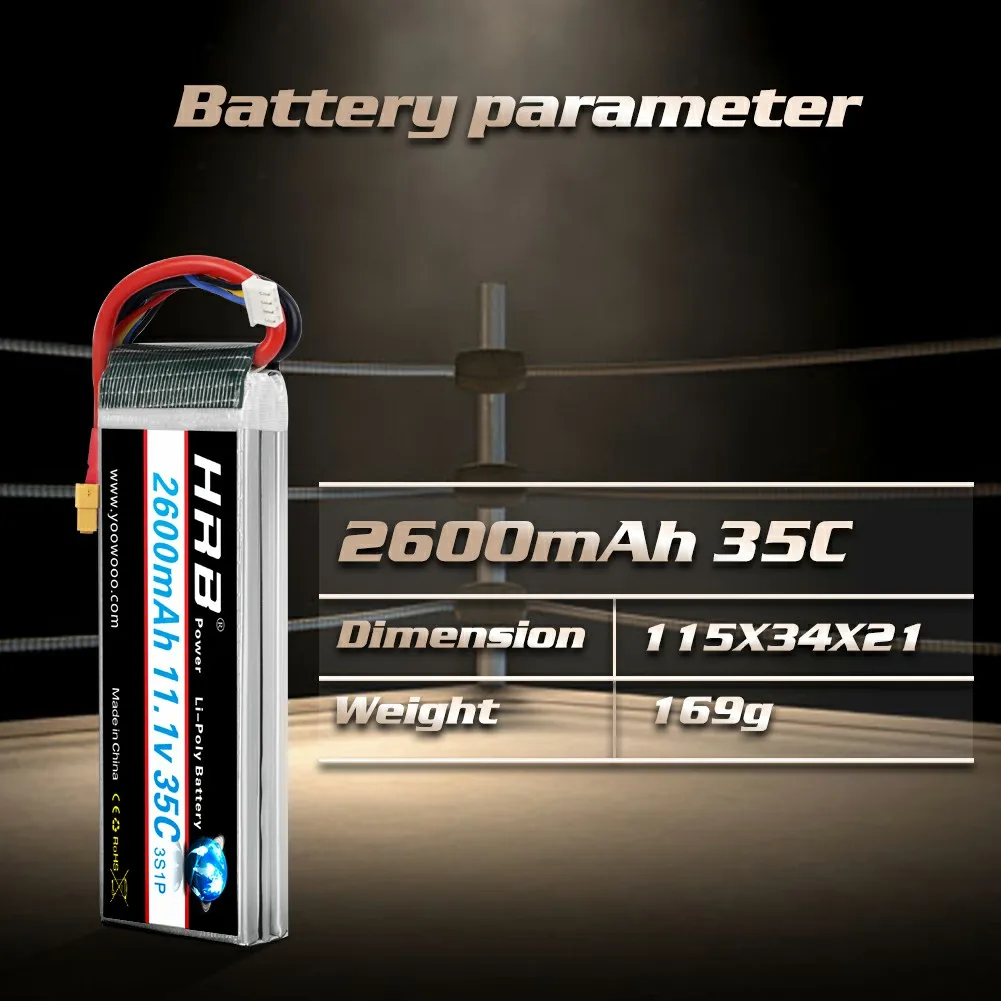 HRB 3S 2600mAh Lipo Battery 11.1V 35C XT60 RC Lipo Battery Compatible with RC Quadcopter Airplane Helicopter Car Truck Boat