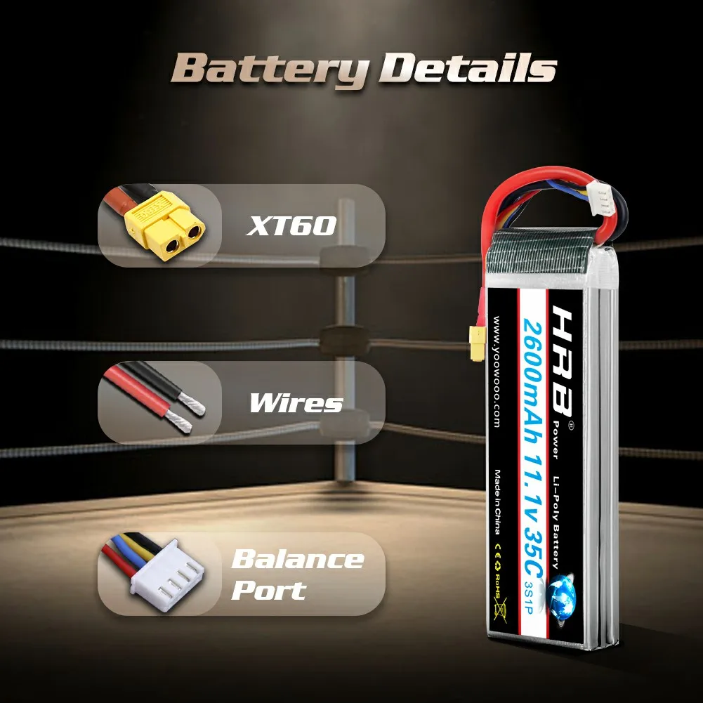 HRB 3S 2600mAh Lipo Battery 11.1V 35C XT60 RC Lipo Battery Compatible with RC Quadcopter Airplane Helicopter Car Truck Boat