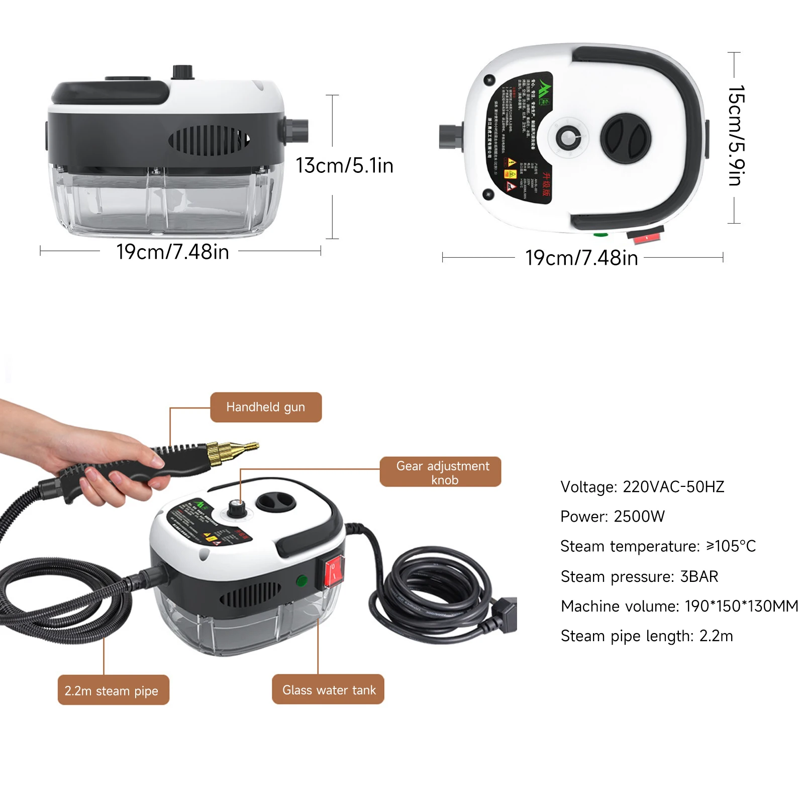2500W Portable Steam lever handhad Steam lever High Temperature Pressure Pressure coating Machine With Brush Steam Vacuum