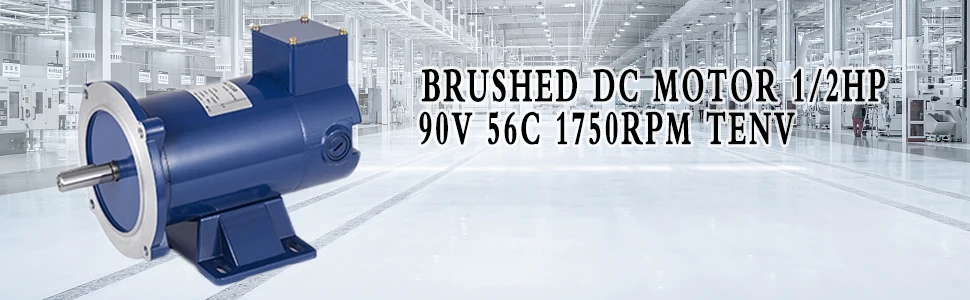 SucceBuy Brushed DC Motor 1/2HP 90V 56C 1750RPM TENV 2.05 N.m Rated Torque for Wire Peeler Baler Paper Cutter w/ 2x Carbon Brush