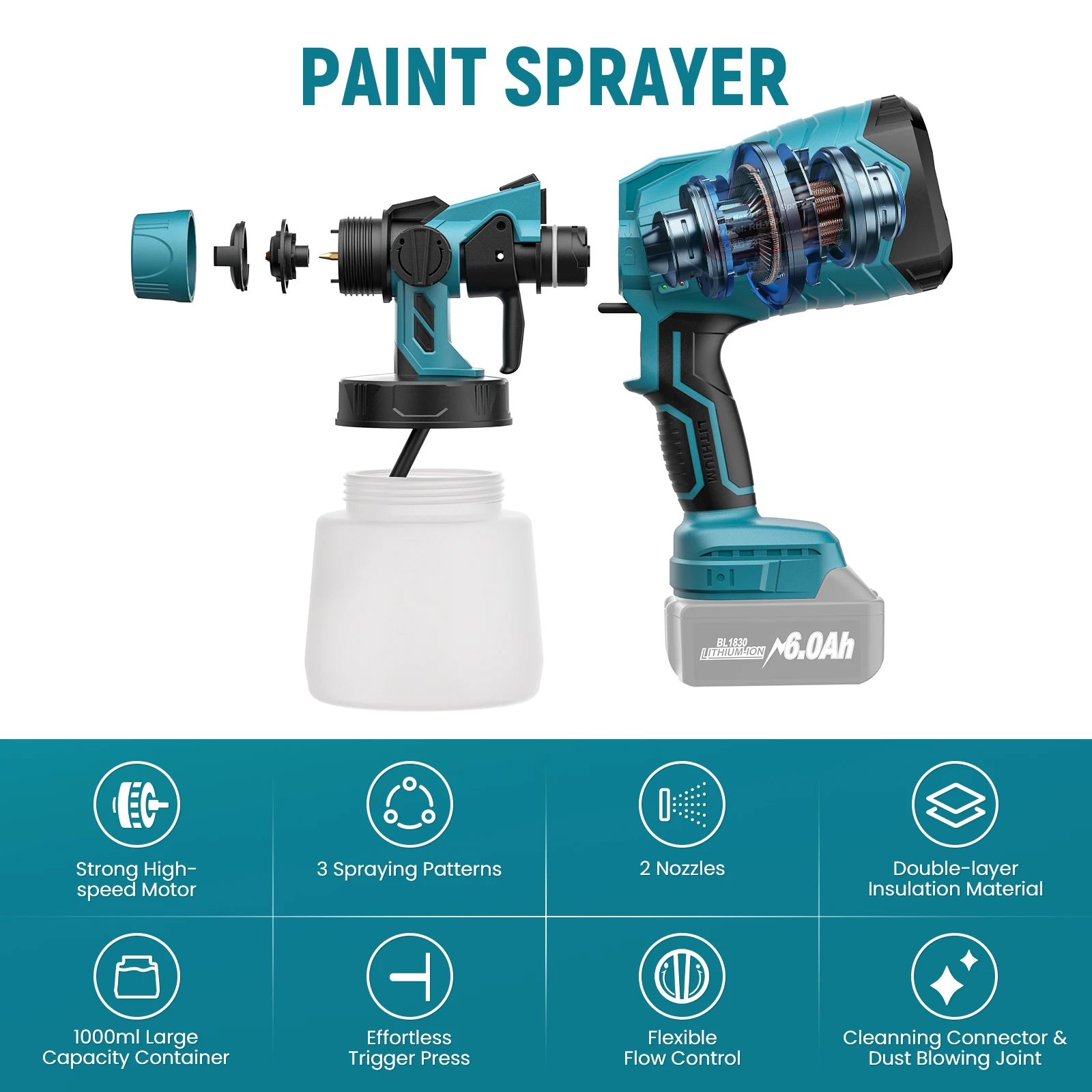 Paint Sprayer Electronic Gun For Makita 18V Battery Used For Car Vehicle Wall Housing DIY Tools Compatible Makita BL1830 Battery