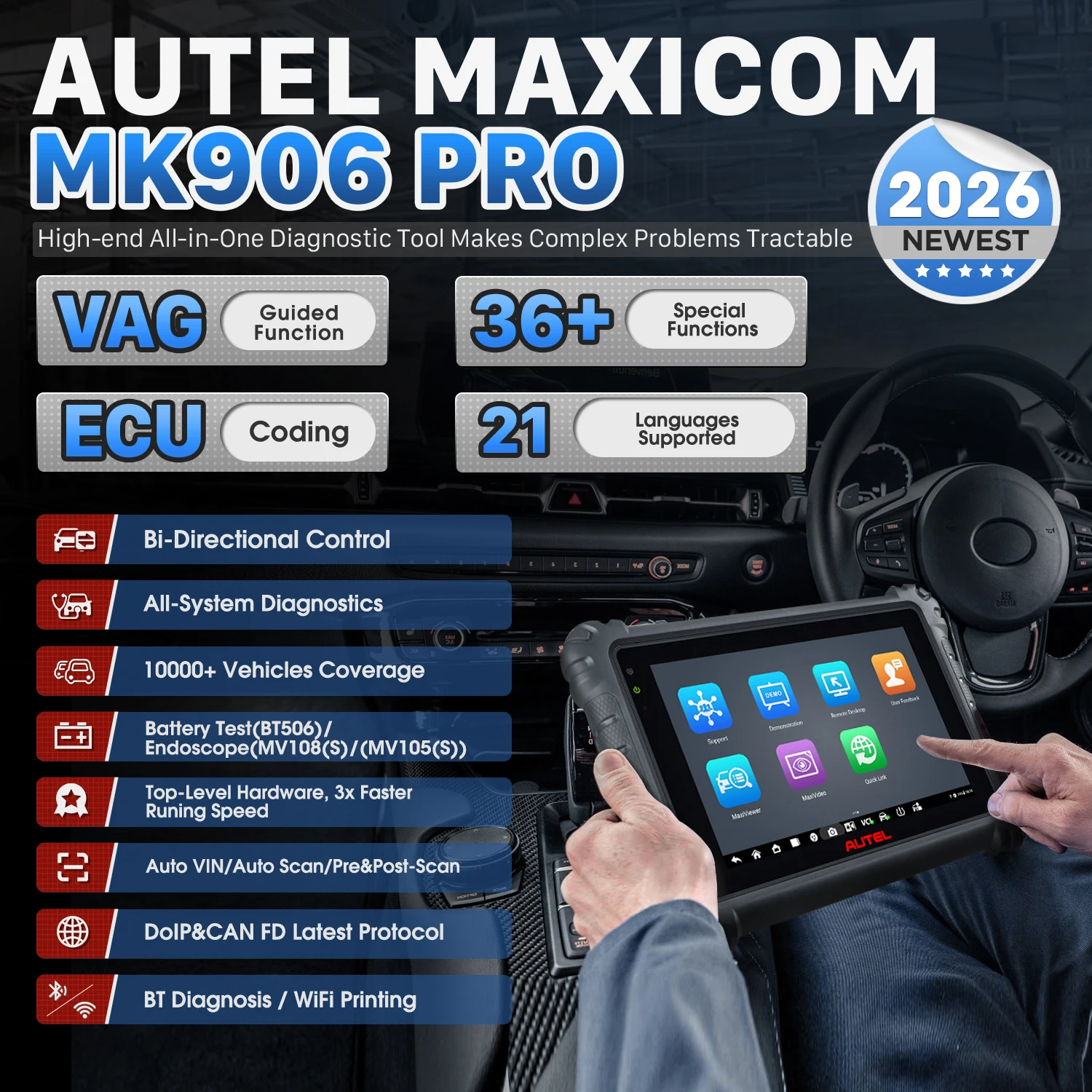 Autel Maxicom Mk906S Pro Diagnostic Tool Bluetooth Scanner Car Ecu Coding Mk906 Pro Automotive Tools Pk Ms906Bt Mk906 Pro