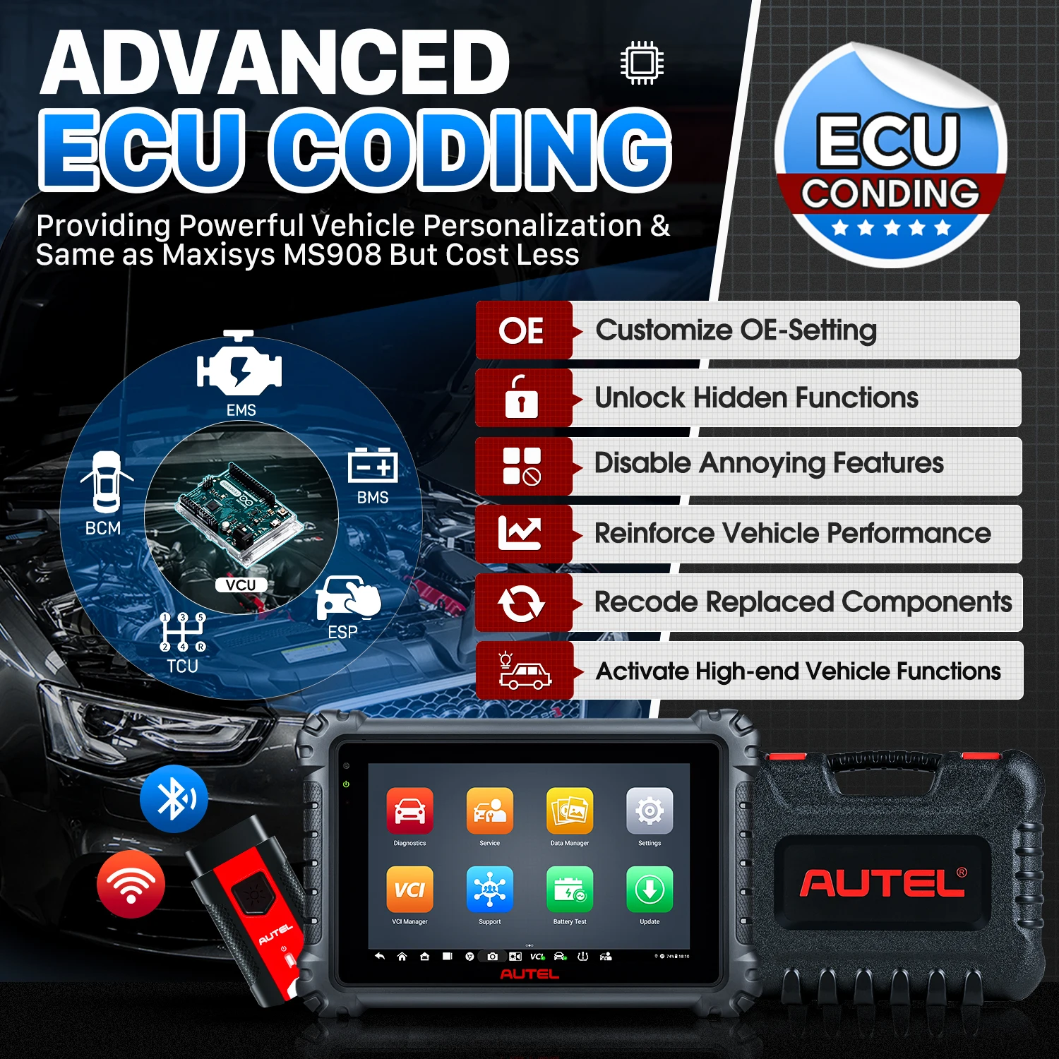 Autel Maxicom Mk906S Pro Diagnostic Tool Bluetooth Scanner Car Ecu Coding Mk906 Pro Automotive Tools Pk Ms906Bt Mk906 Pro