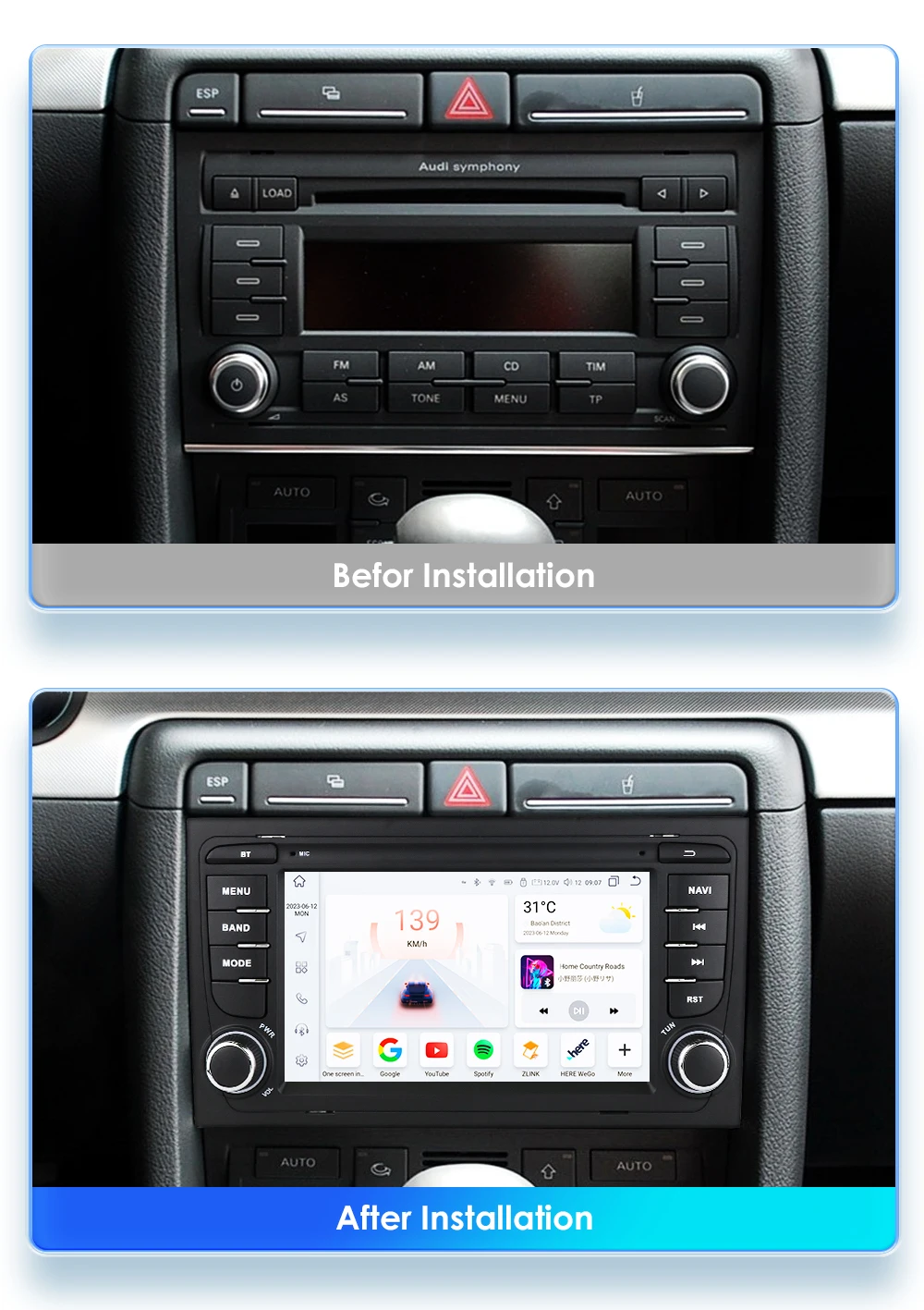 Hizpo 7 Inch Car Multimedia Radio For Audi A4 2002-2007 S4 RS4 B6 B8 B7 GPS Navi 2din Stereo Wireless CarPlay Android Auto