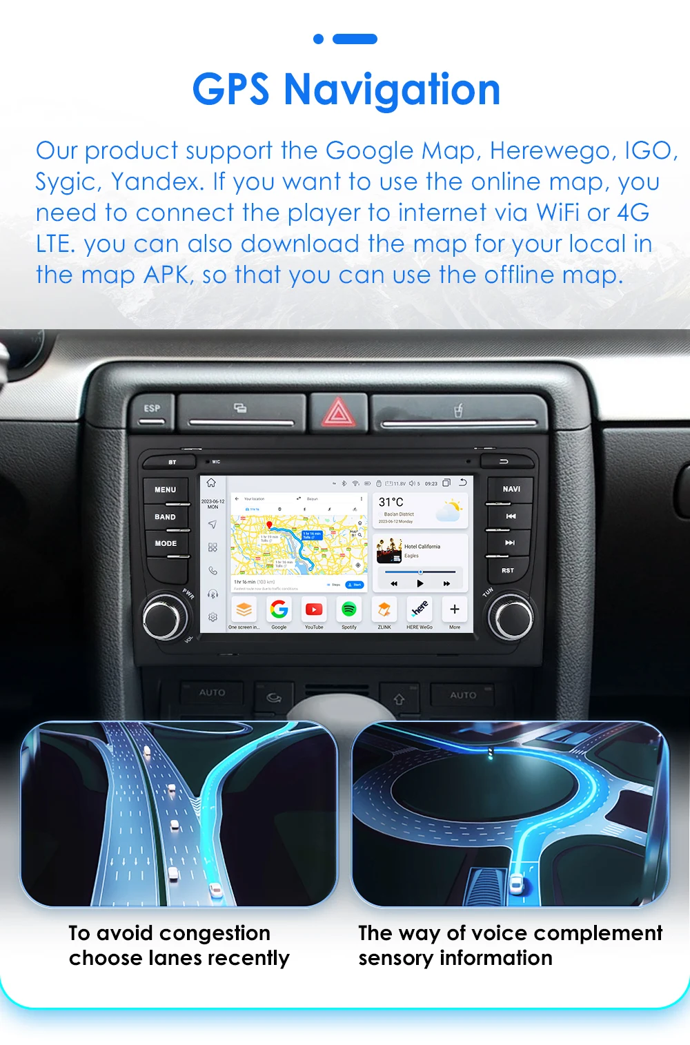 Hizpo 7 Inch Car Multimedia Radio For Audi A4 2002-2007 S4 RS4 B6 B8 B7 GPS Navi 2din Stereo Wireless CarPlay Android Auto
