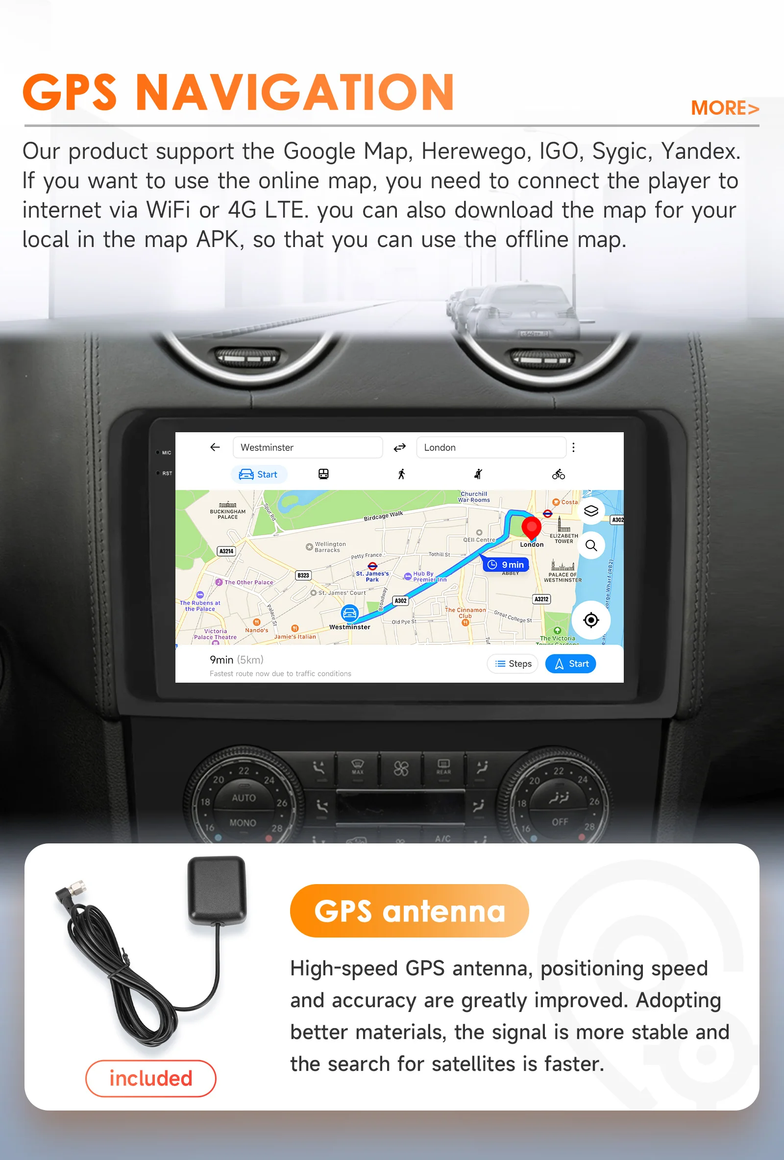 Hizpo 9" Car Multimedia Player For Mercedes ML W164 X164 ML350 ML300 GL500 ML320 ML280 GL350 GPS Stereo 2din Android Carplay RDS