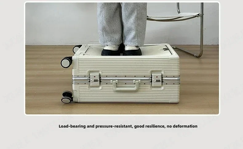 Front Opening Large Capacity Rolling Luggage Case Aluminum Frame Trolley Case Boarding Suitcase With cup holders