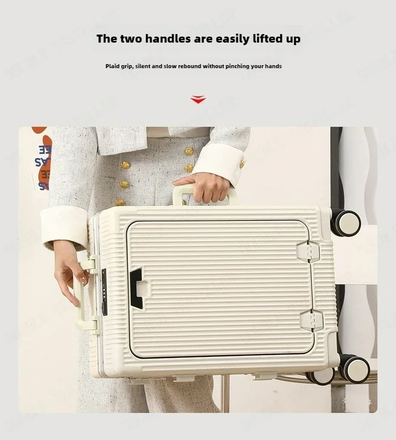 Front Opening Large Capacity Rolling Luggage Case Aluminum Frame Trolley Case Boarding Suitcase With cup holders