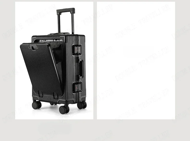 Front Opening Large Capacity Rolling Luggage Case Aluminum Frame Trolley Case Boarding Suitcase With cup holders