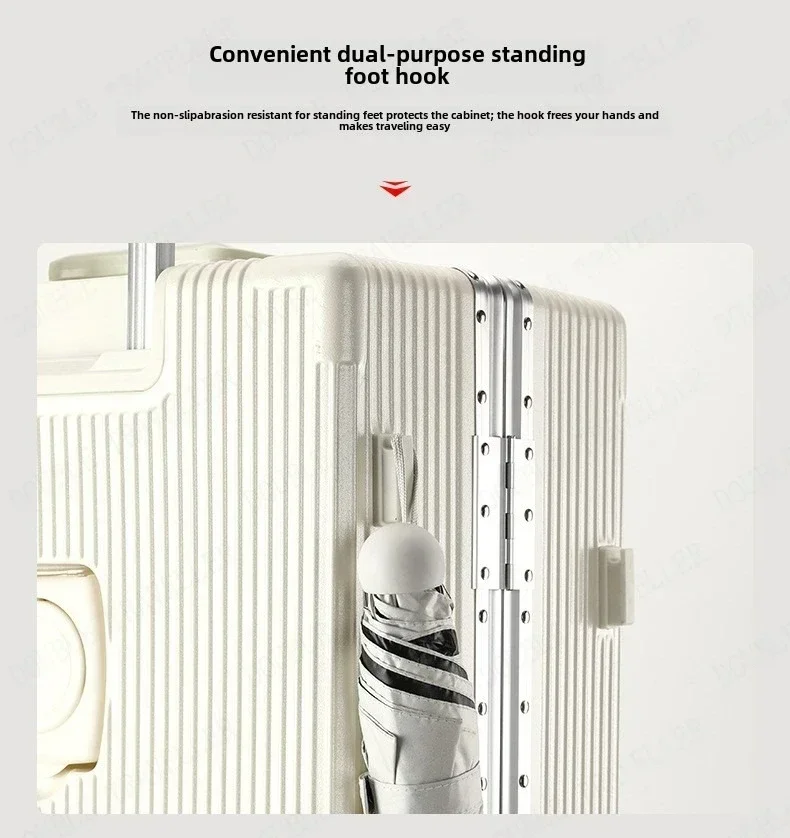 Front Opening Large Capacity Rolling Luggage Case Aluminum Frame Trolley Case Boarding Suitcase With cup holders