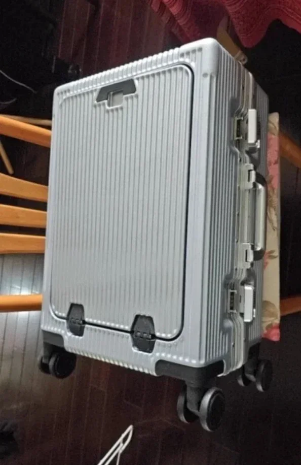 Front Opening Large Capacity Rolling Luggage Case Aluminum Frame Trolley Case Boarding Suitcase With cup holders