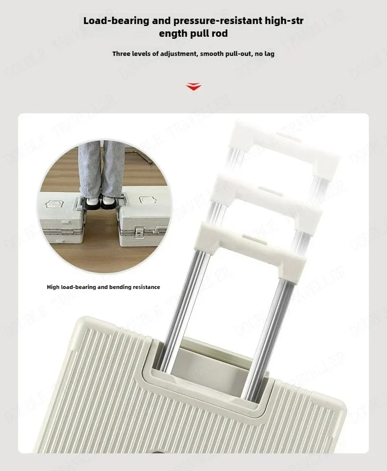 Front Opening Large Capacity Rolling Luggage Case Aluminum Frame Trolley Case Boarding Suitcase With cup holders