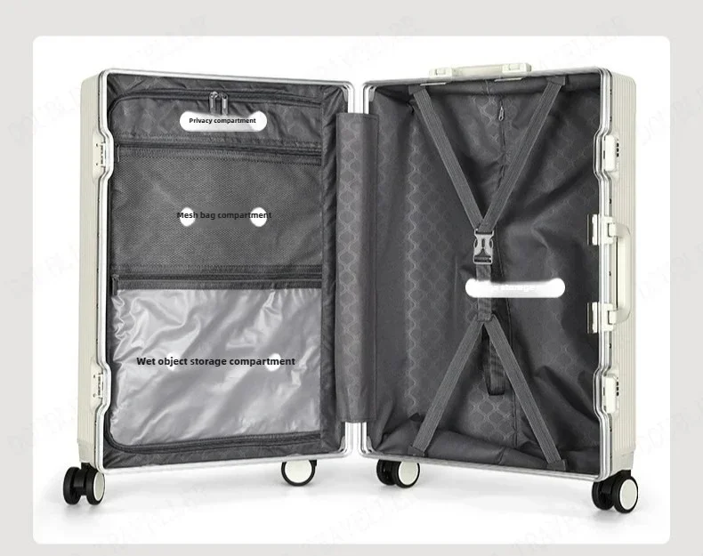 Front Opening Large Capacity Rolling Luggage Case Aluminum Frame Trolley Case Boarding Suitcase With cup holders