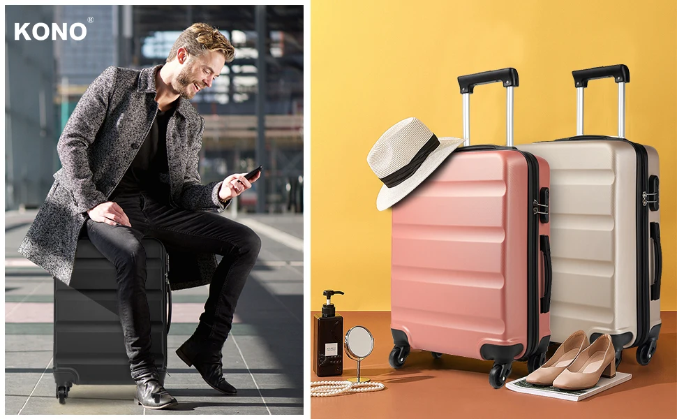 Kono Suitcase Lightweight Hardside Luggage ,Trolley Travel Luggage with 4 Twin Wheels & Tsa Lock, Abs Material(S m L)