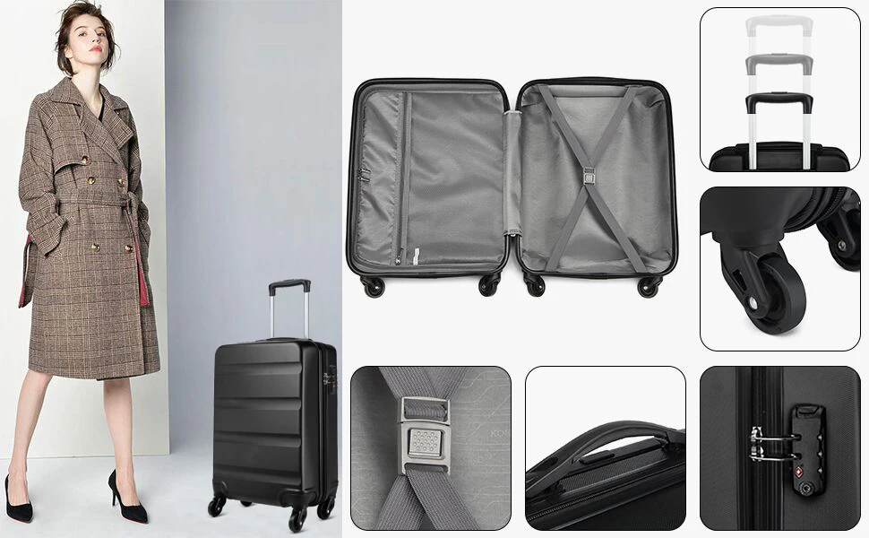 Kono Suitcase Lightweight Hardside Luggage ,Trolley Travel Luggage with 4 Twin Wheels & Tsa Lock, Abs Material(S m L)