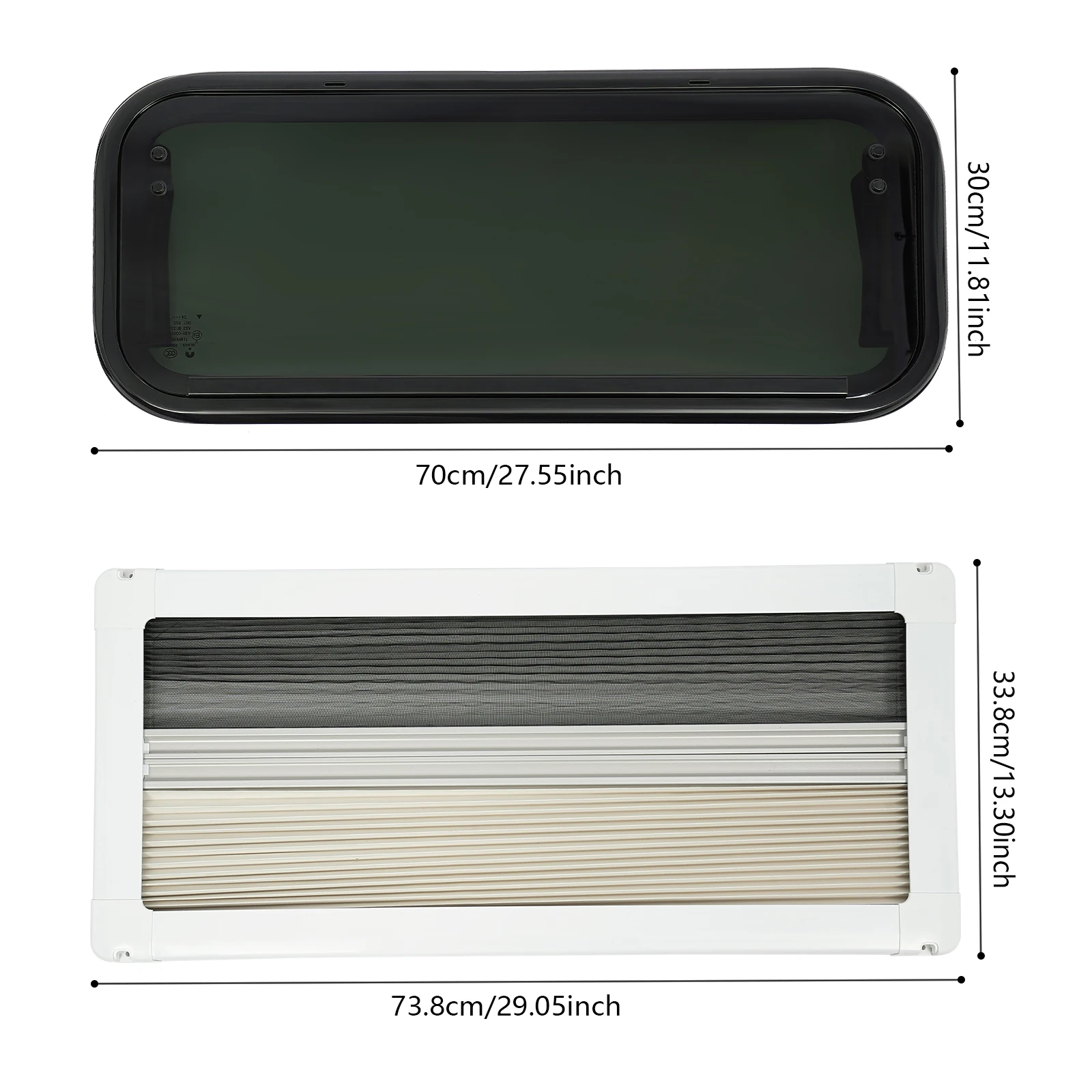 700x300mm RV Tempered Glass Push Out Window Rounded Corners/Right Angle Caravan Camper Windows with Screen Window Sunshade
