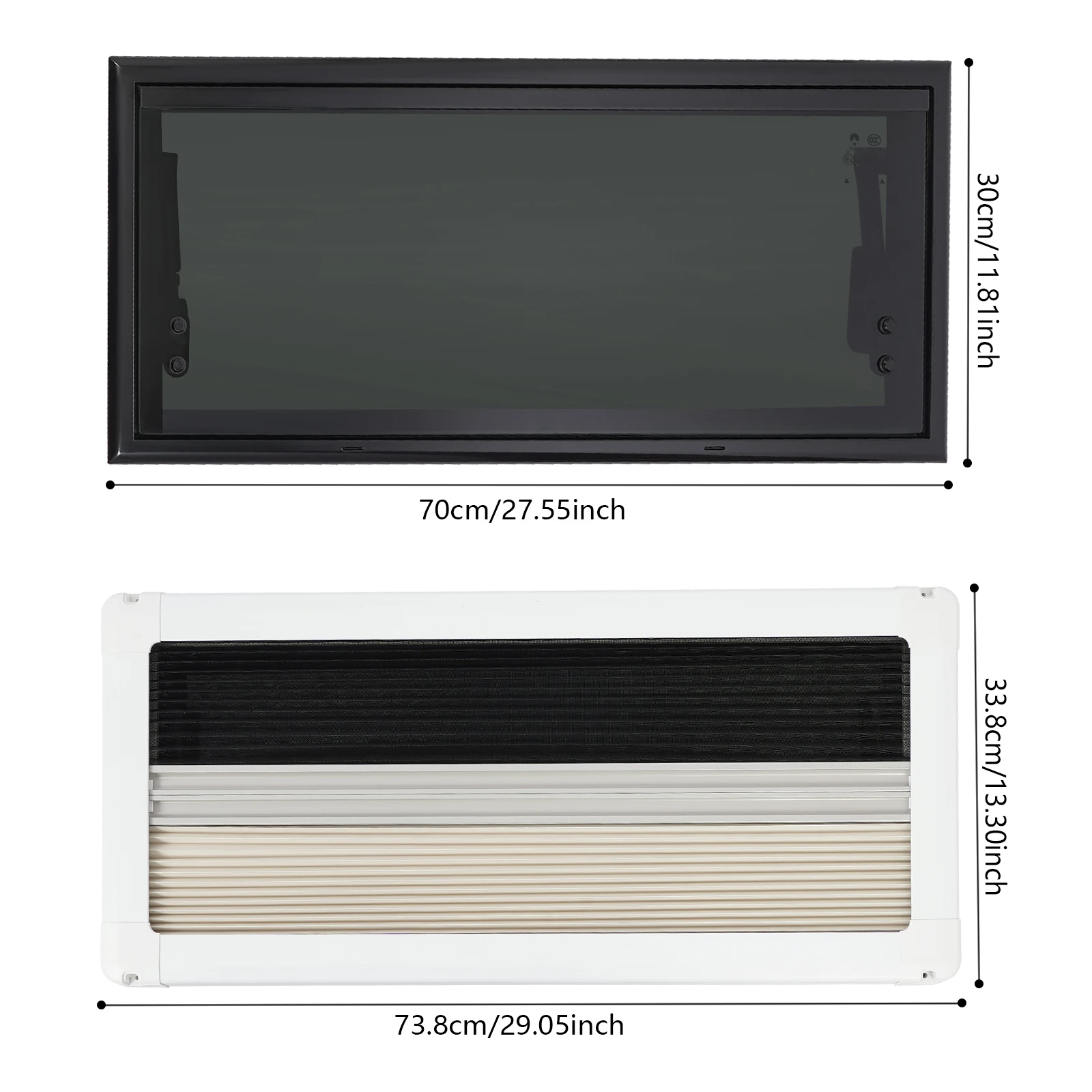 700x300mm RV Tempered Glass Push Out Window Rounded Corners/Right Angle Caravan Camper Windows with Screen Window Sunshade