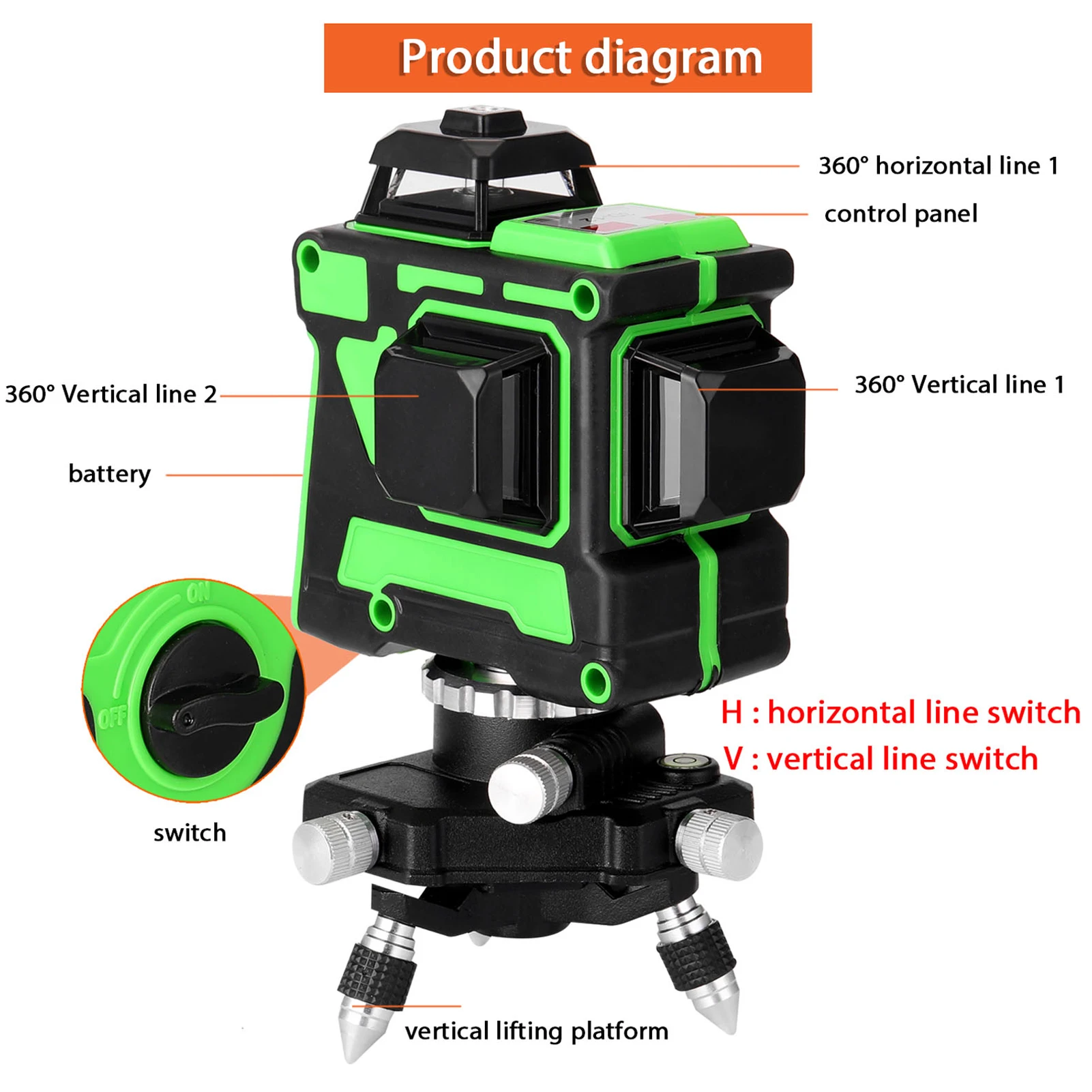 3D 12 Lines Gradienter Leveling Kit Self-leveling Laser Level with 1.2M Extension Bar Tripod Stand for Ground Wall Leveling Tool