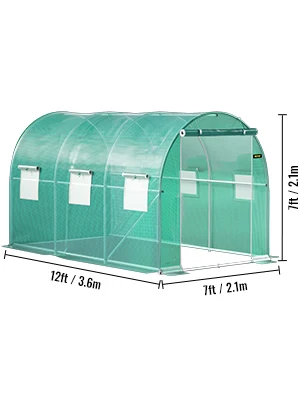 SucceBuy 12x7x7 ft Walk-in Tunnel Greenhouse Portable Plant Hot House with Galvanized Steel Hoops 1 Top Beams 2 Diagonal Poles