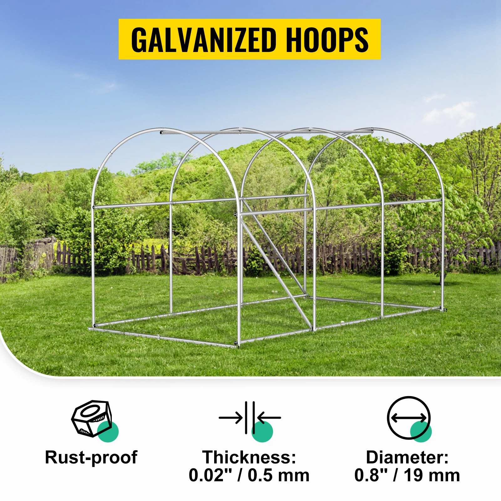 SucceBuy 12x7x7 ft Walk-in Tunnel Greenhouse Portable Plant Hot House with Galvanized Steel Hoops 1 Top Beams 2 Diagonal Poles