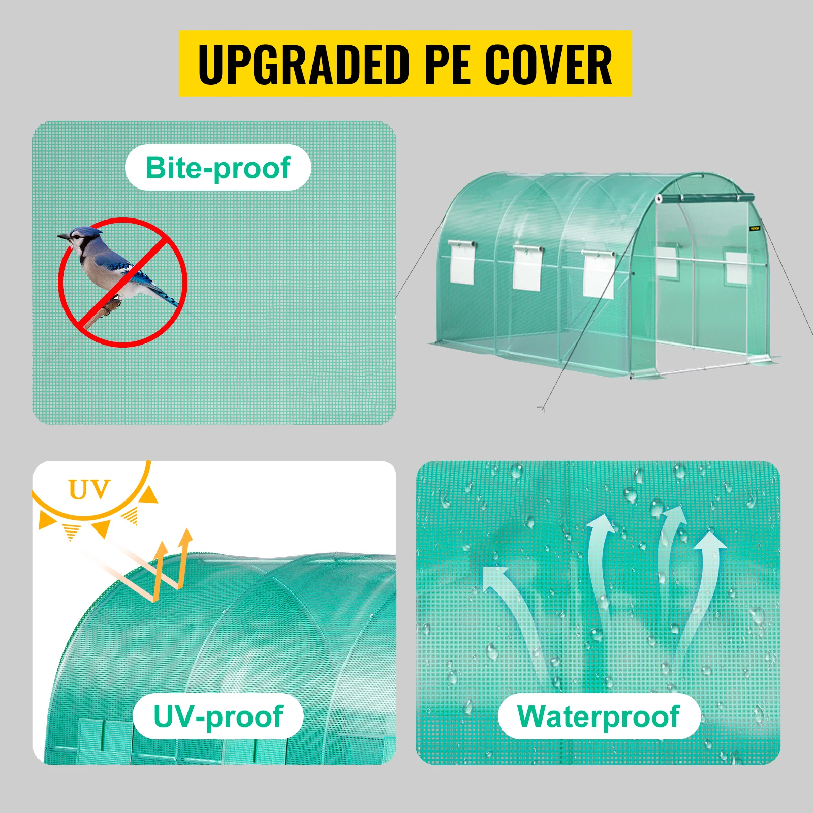 SucceBuy 12x7x7 ft Walk-in Tunnel Greenhouse Portable Plant Hot House with Galvanized Steel Hoops 1 Top Beams 2 Diagonal Poles