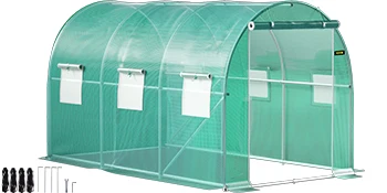 SucceBuy 12x7x7 ft Walk-in Tunnel Greenhouse Portable Plant Hot House with Galvanized Steel Hoops 1 Top Beams 2 Diagonal Poles
