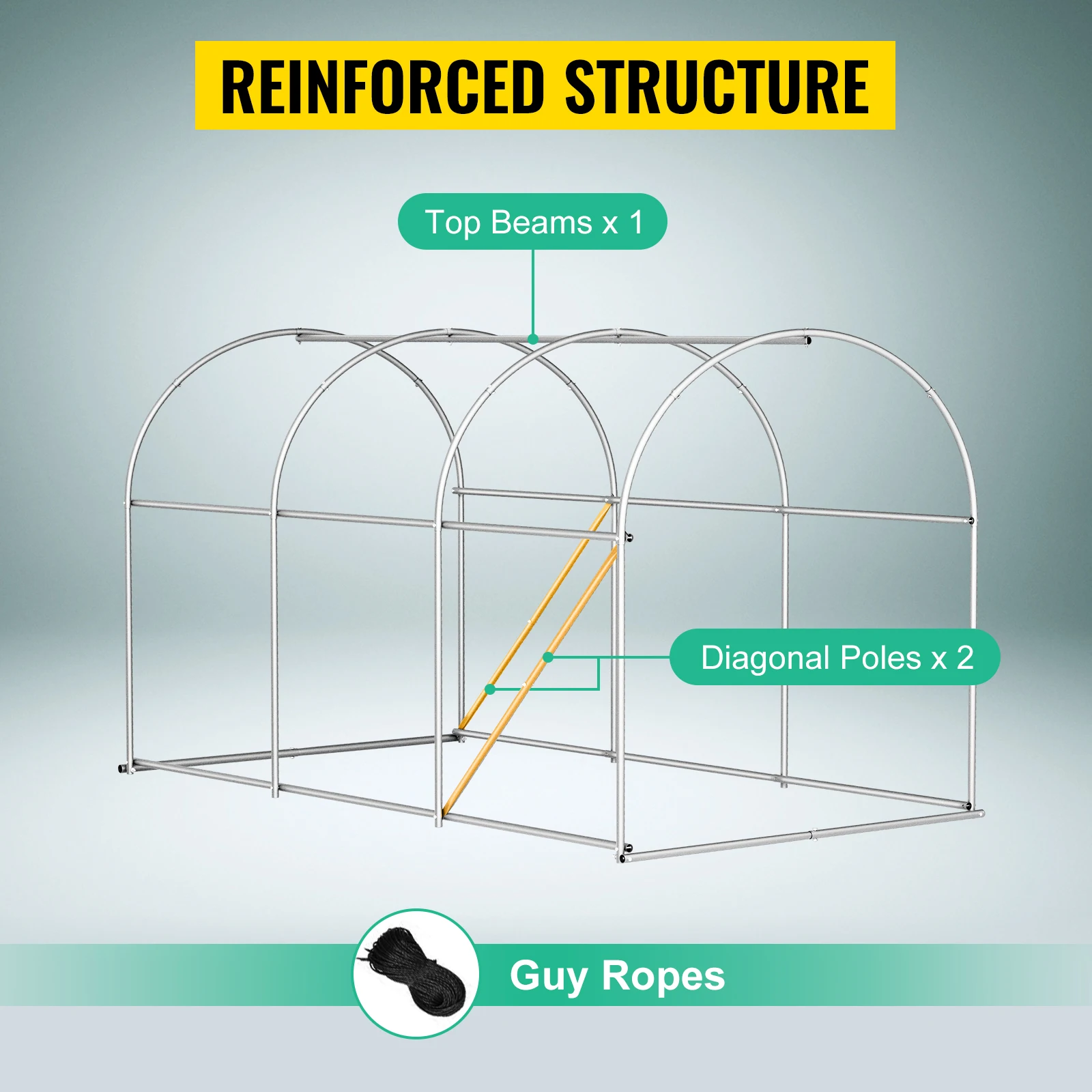 SucceBuy 12x7x7 ft Walk-in Tunnel Greenhouse Portable Plant Hot House with Galvanized Steel Hoops 1 Top Beams 2 Diagonal Poles