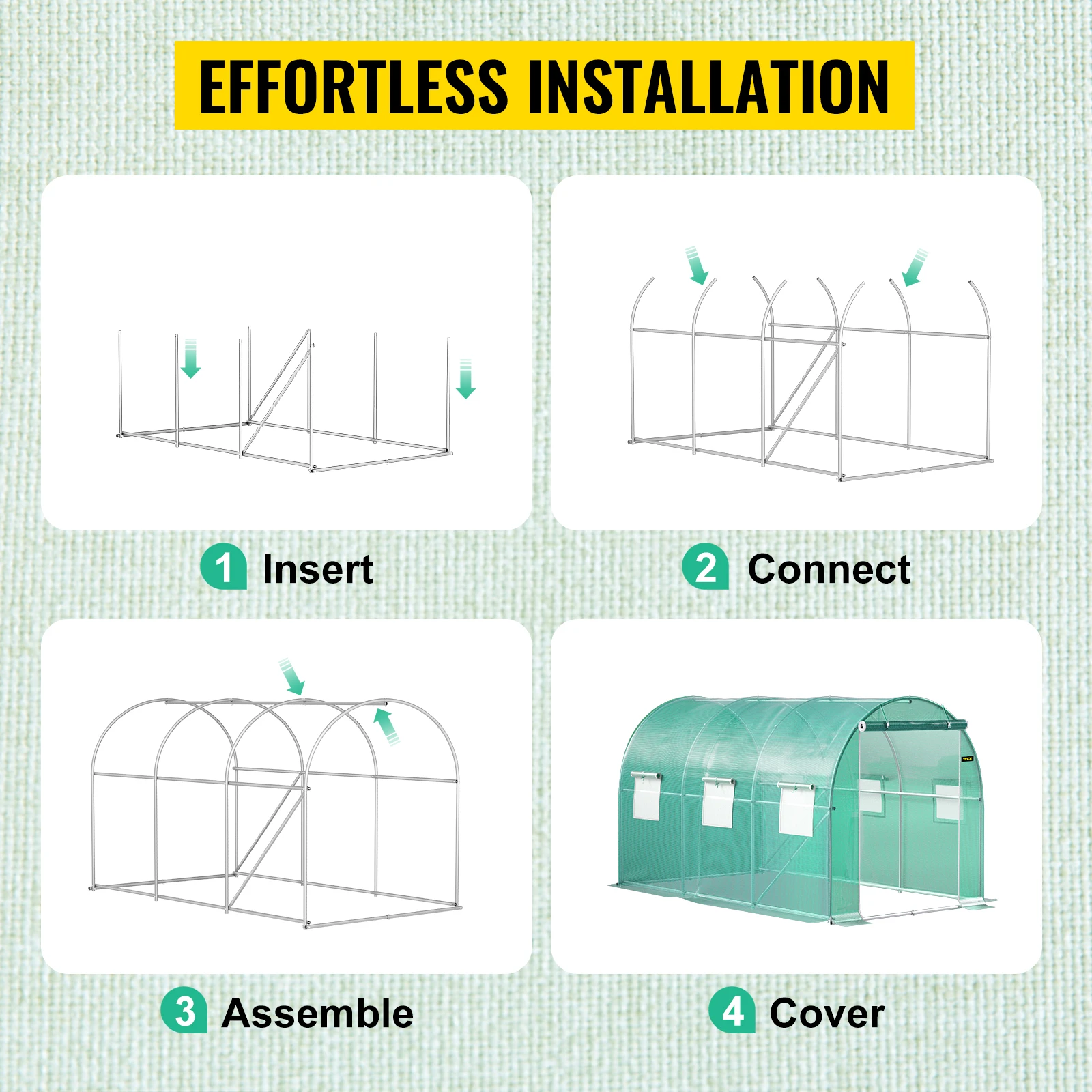 SucceBuy 12x7x7 ft Walk-in Tunnel Greenhouse Portable Plant Hot House with Galvanized Steel Hoops 1 Top Beams 2 Diagonal Poles