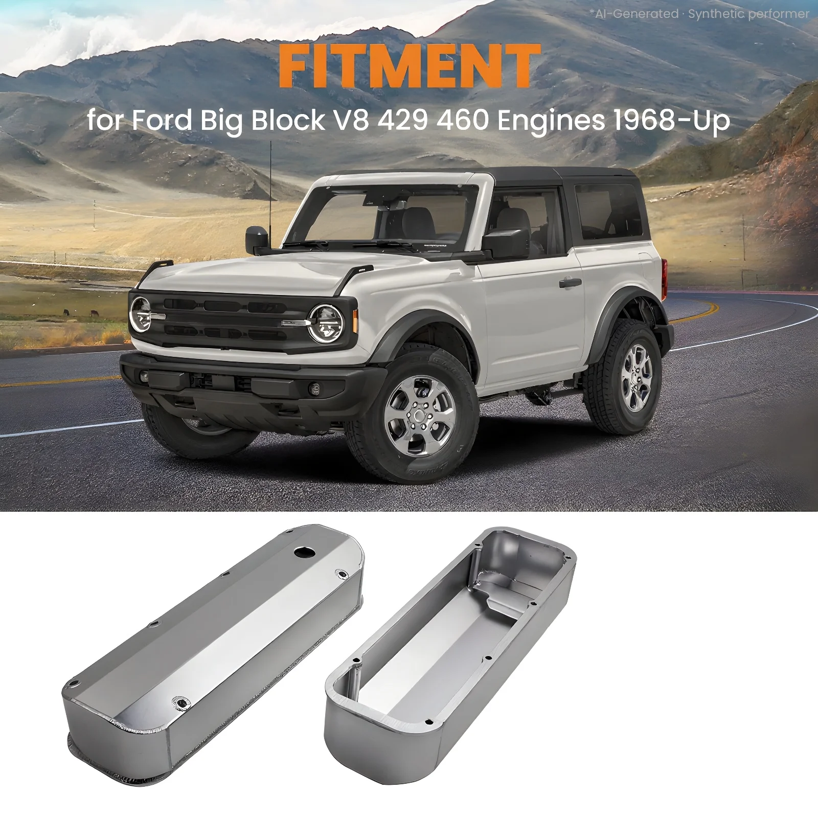 2x Aluminum Cam Valve Rocker Covers with Bolts for Ford V8 BBF 429 460 Big Block