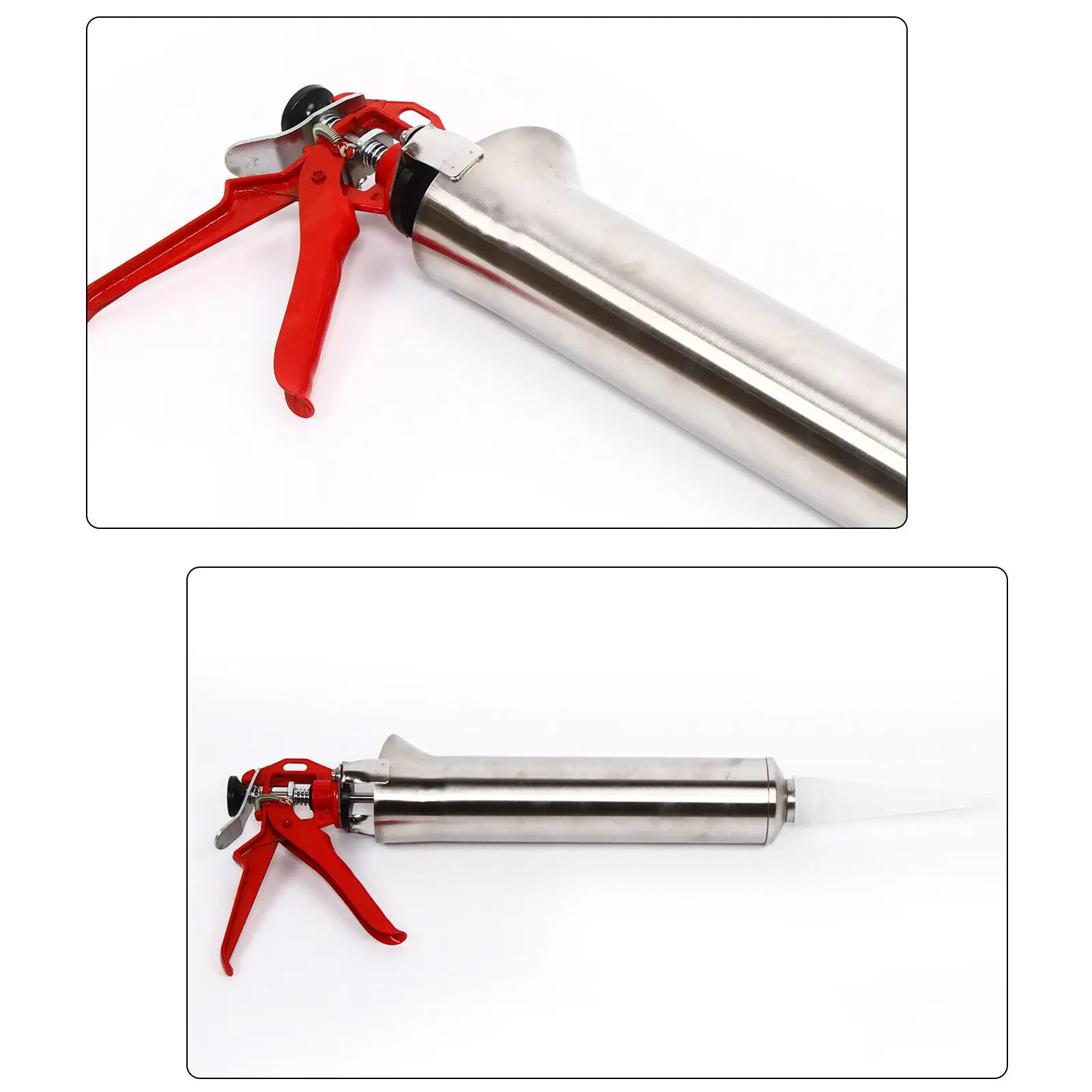 15 Inch Stainless Steel Hand Caulking Gun Mortar Applicator Sprayer Grout with 2 Nozzles, Portable Cement Grout Mortar Caulk