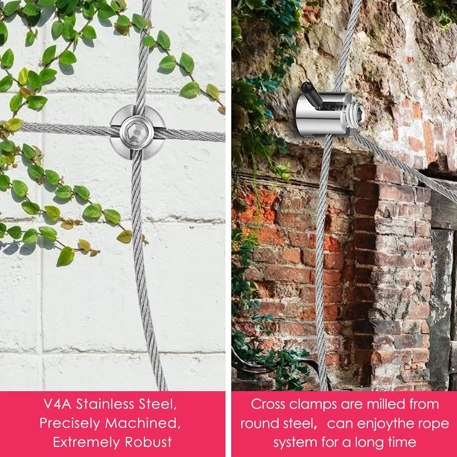 Climbing plant frame support grid climbing plants, 16 meter stainless steel rope, grid fixing kit, garden line home
