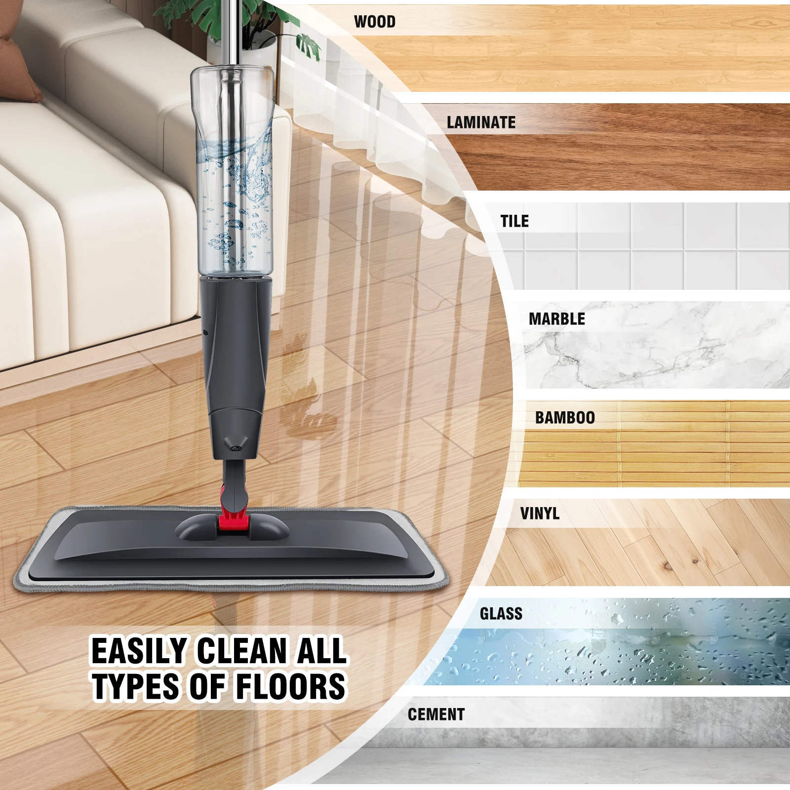 Spray Mop Broom Set Magic Flat Mops for Floor Home Cleaning Household Tool with Reusable Microfiber Pads 360° Rotating, 700ml