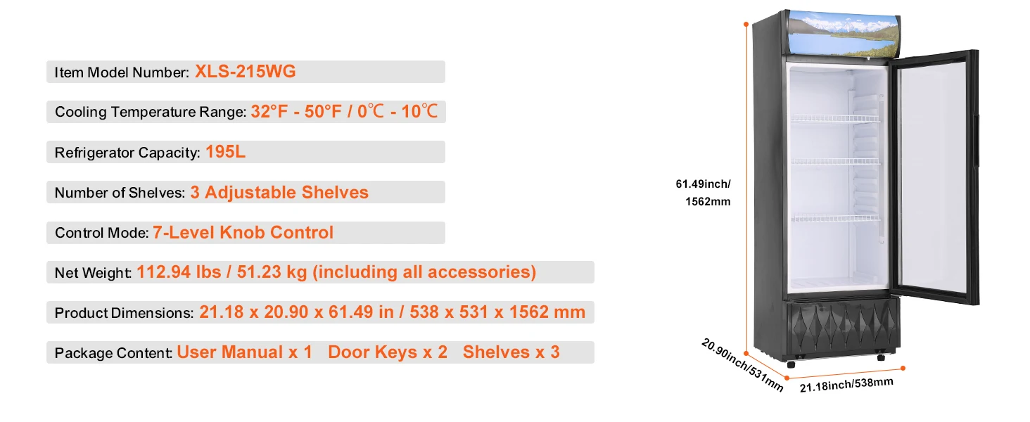 SucceBuy Commercial Merchandiser Refrigerator Beverage Refrigerator Cooler withAdjustable Shelves Customizable Lightbox