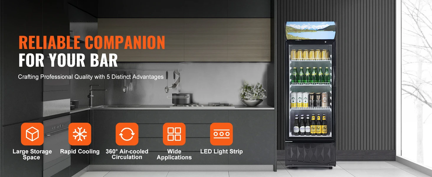 SucceBuy Commercial Merchandiser Refrigerator Beverage Refrigerator Cooler withAdjustable Shelves Customizable Lightbox